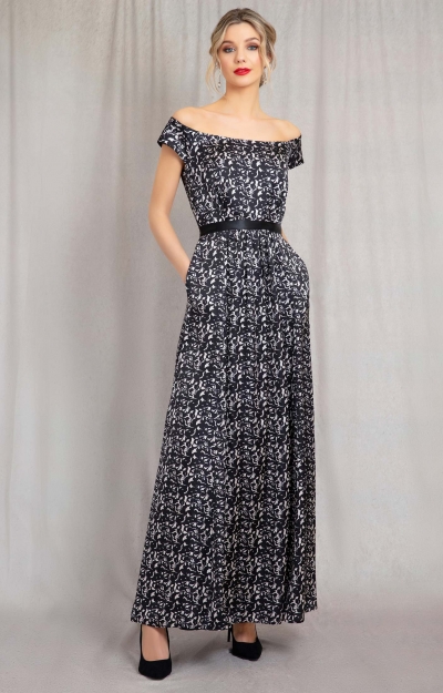 Margo Off-the-Shoulder Gown (Monochrome Flourish) by Alie Street