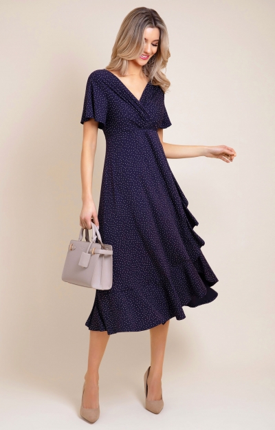 Wasserfall Kleid (Polka Dot Marineblau) by Alie Street