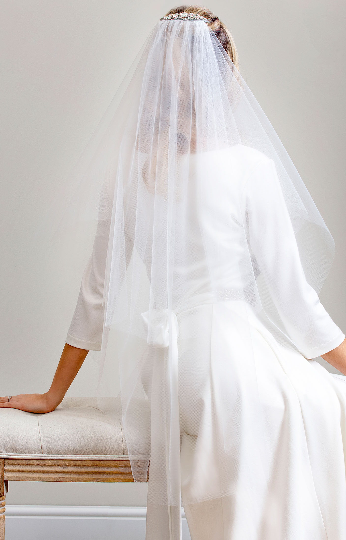 Alie Street Silk Wedding Veil Long (Ivory White)