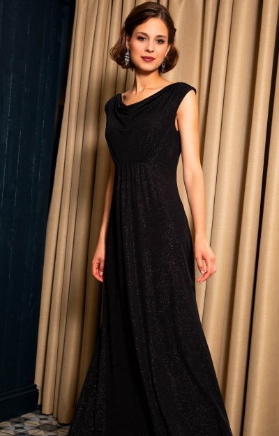 Cruise Cowl Neck Maxi Dress (Glitter Black) by Alie Street