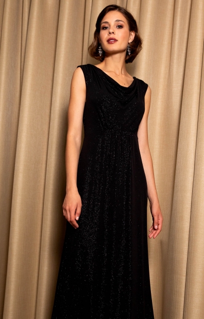 Cruise Cowl Neck Maxi Dress (Glitter Black) by Alie Street