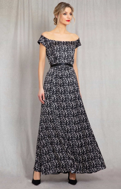 Margo Off-the-Shoulder Gown (Monochrome Flourish) by Alie Street