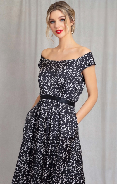 Margo Off-the-Shoulder Gown (Monochrome Flourish) by Alie Street