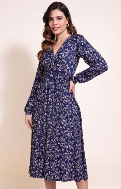 Mollie Knot Midi Dress (Midnight Bloom) by Alie Street